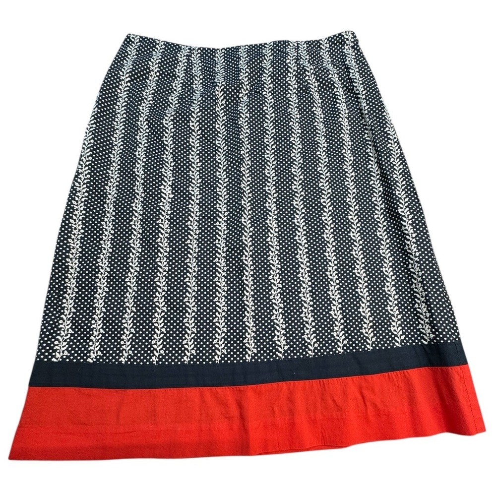 Talbots Elegant Navy  and‎ White Embroidered Skirt with Red Hem lined Sz 4 EUC
